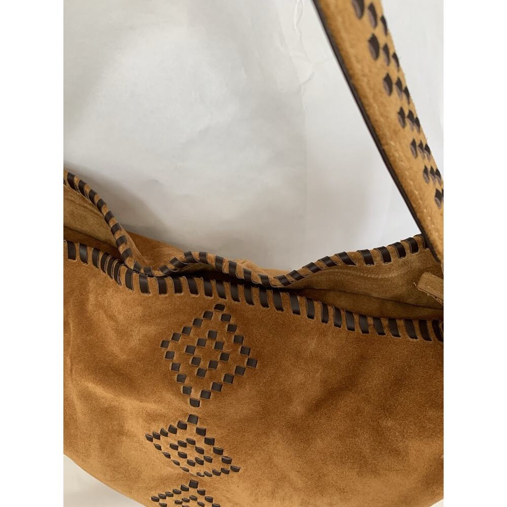 HOBO HARLEY BROWN SUEDE WHIP STITCH TRIM SHOULDER BAG PURSE EXCELLENT ! - Picture 6 of 16